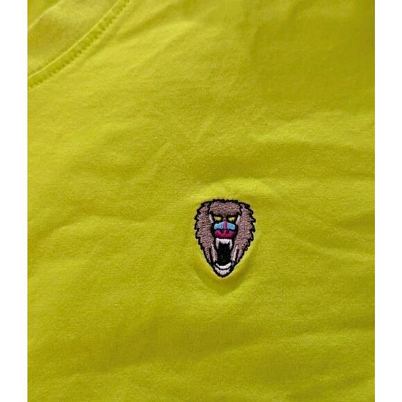 Mad Chuck Tee Shirt V Neck Neon Yellow S/S Men M Embroidered Baboon Monkey - Picture 5 of 6